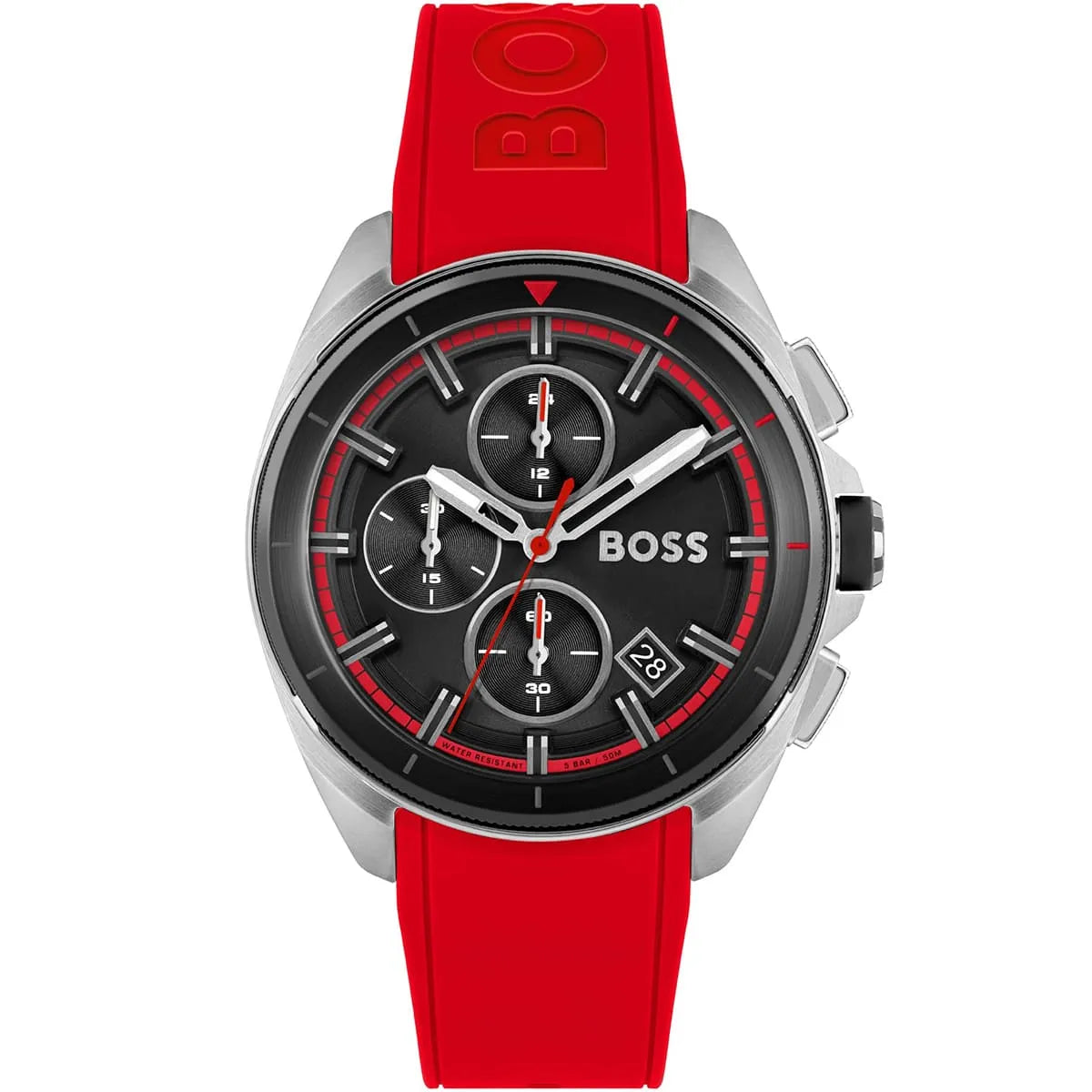 Hugo Boss Volane 1513959 44mm Men’s Chronograph Watch – Black Dial & Red Rubber Strap