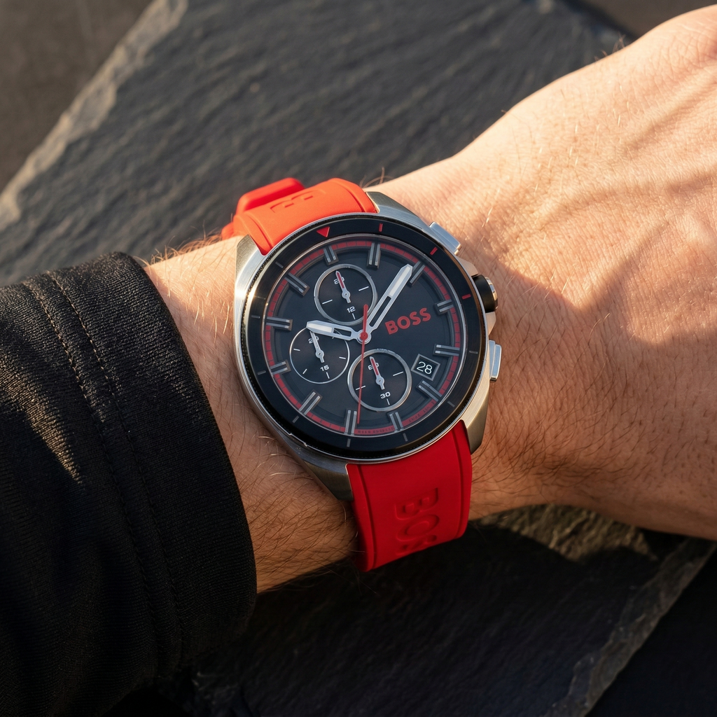 Hugo Boss Volane 1513959 44mm Men’s Chronograph Watch – Black Dial & Red Rubber Strap