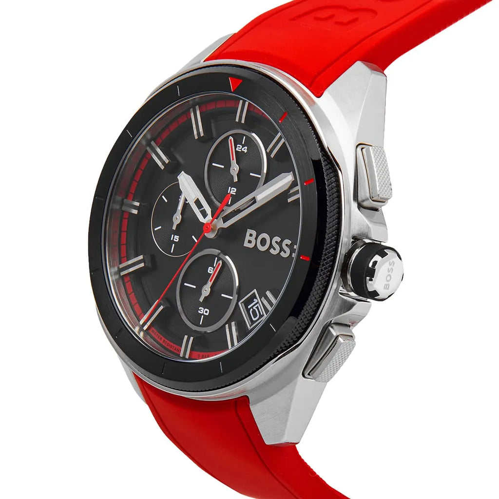 Hugo Boss Volane 1513959 44mm Men’s Chronograph Watch – Black Dial & Red Rubber Strap