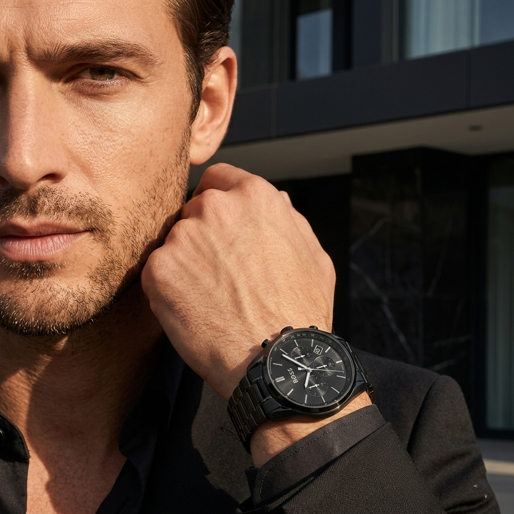 Hugo Boss Champion 1513960 44mm Men’s Chronograph Watch – Black Dial & Black Stainless Steel Link Bracelet