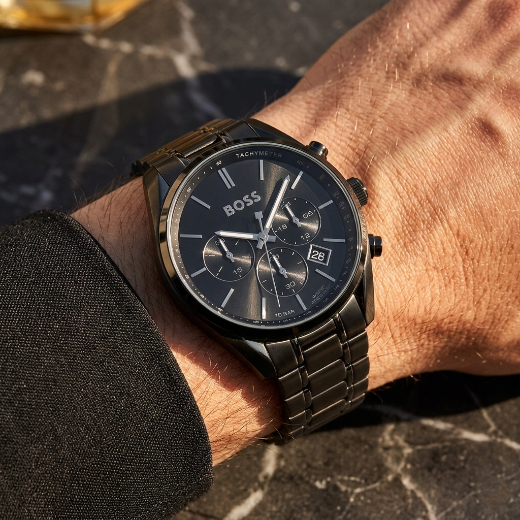 Hugo Boss Champion 1513960 44mm Men’s Chronograph Watch – Black Dial & Black Stainless Steel Link Bracelet
