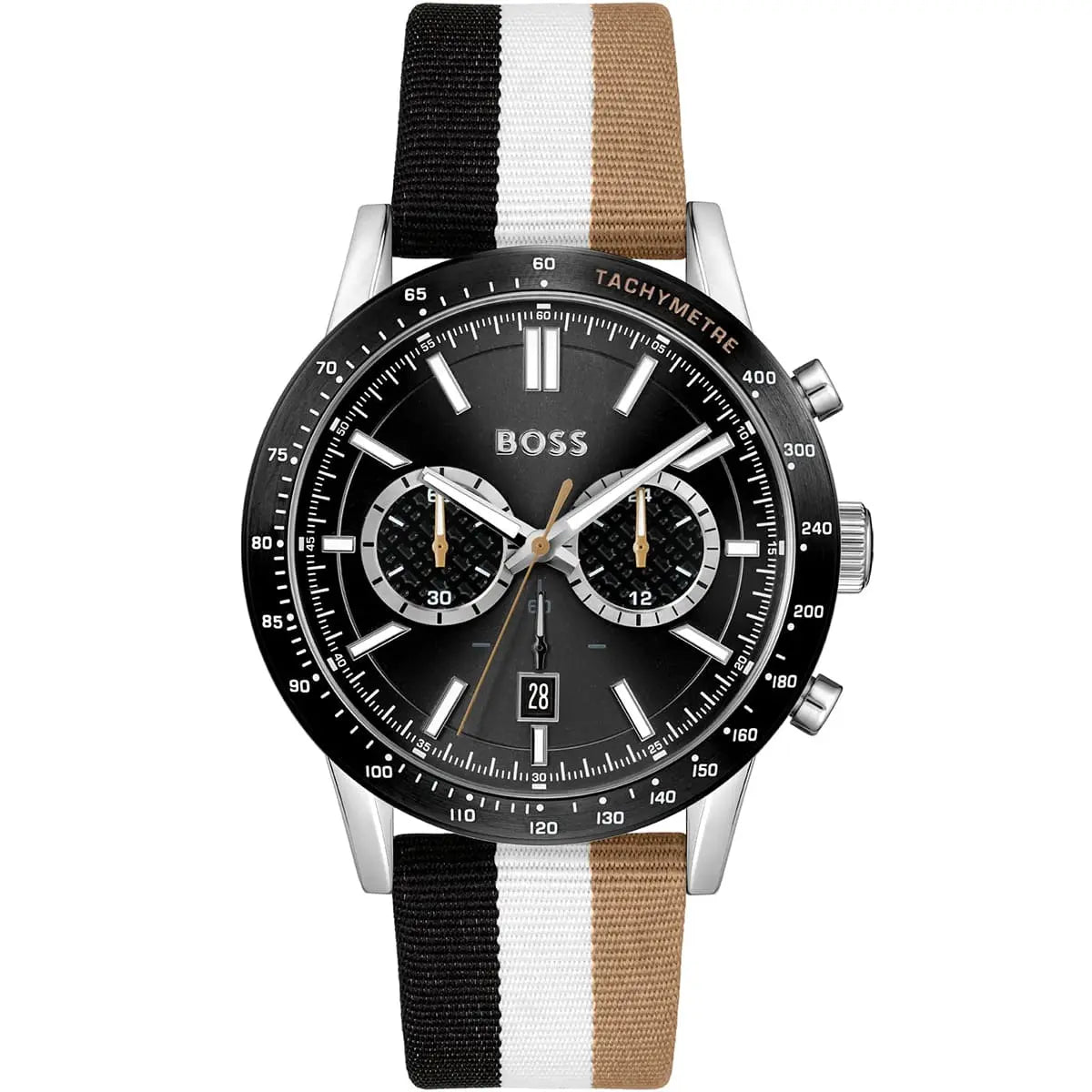 Hugo Boss Allure 1513963 44mm Men’s Chronograph Watch – Black Dial & Multicolored Fiber Strap