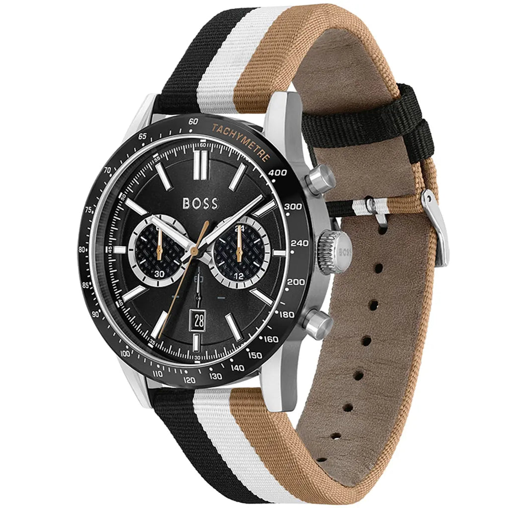 Hugo Boss Allure 1513963 44mm Men’s Chronograph Watch – Black Dial & Multicolored Fiber Strap