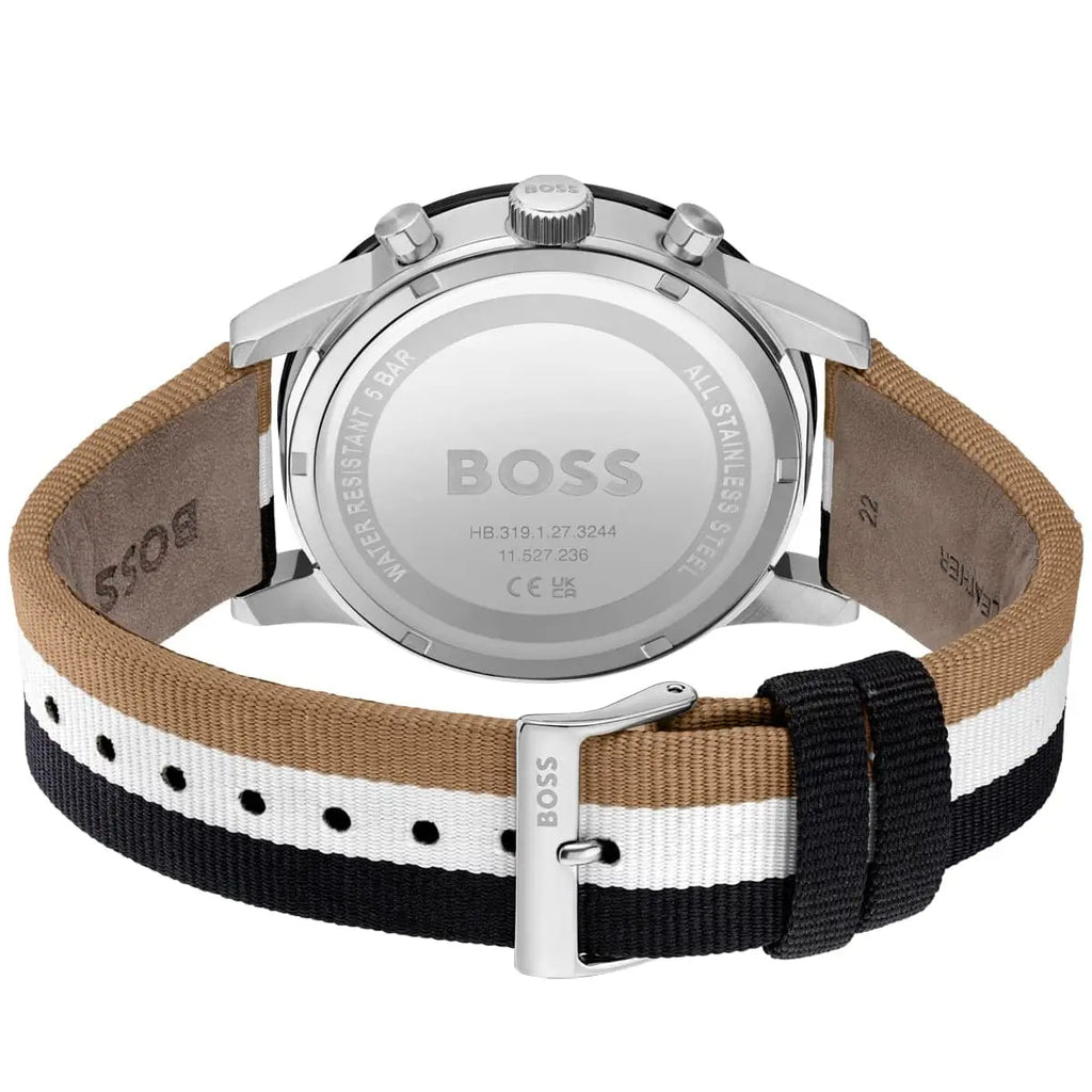 Hugo Boss Allure 1513963 44mm Men’s Chronograph Watch – Black Dial & Multicolored Fiber Strap