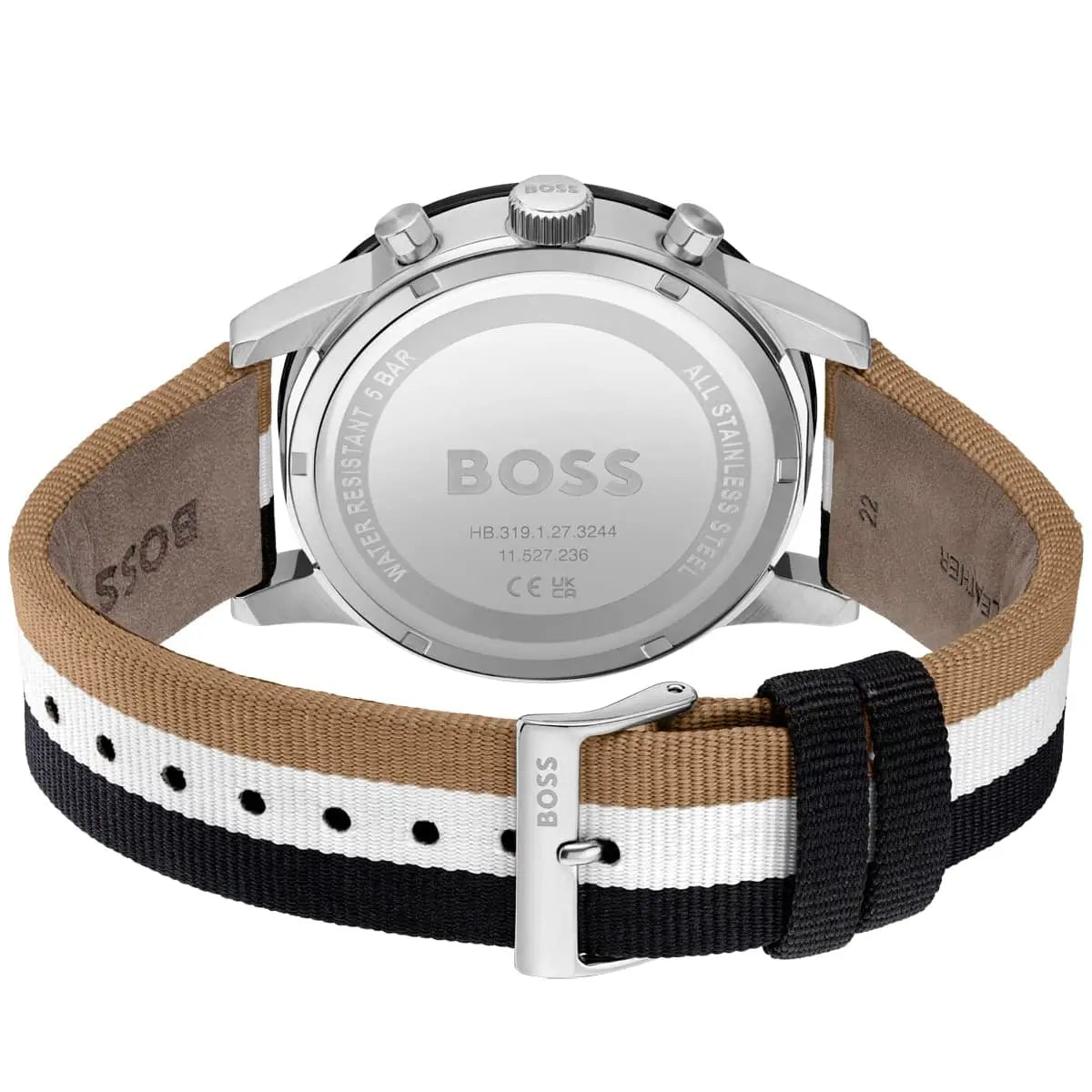 Hugo Boss Allure 1513963 44mm Men’s Chronograph Watch – Black Dial & Multicolored Fiber Strap
