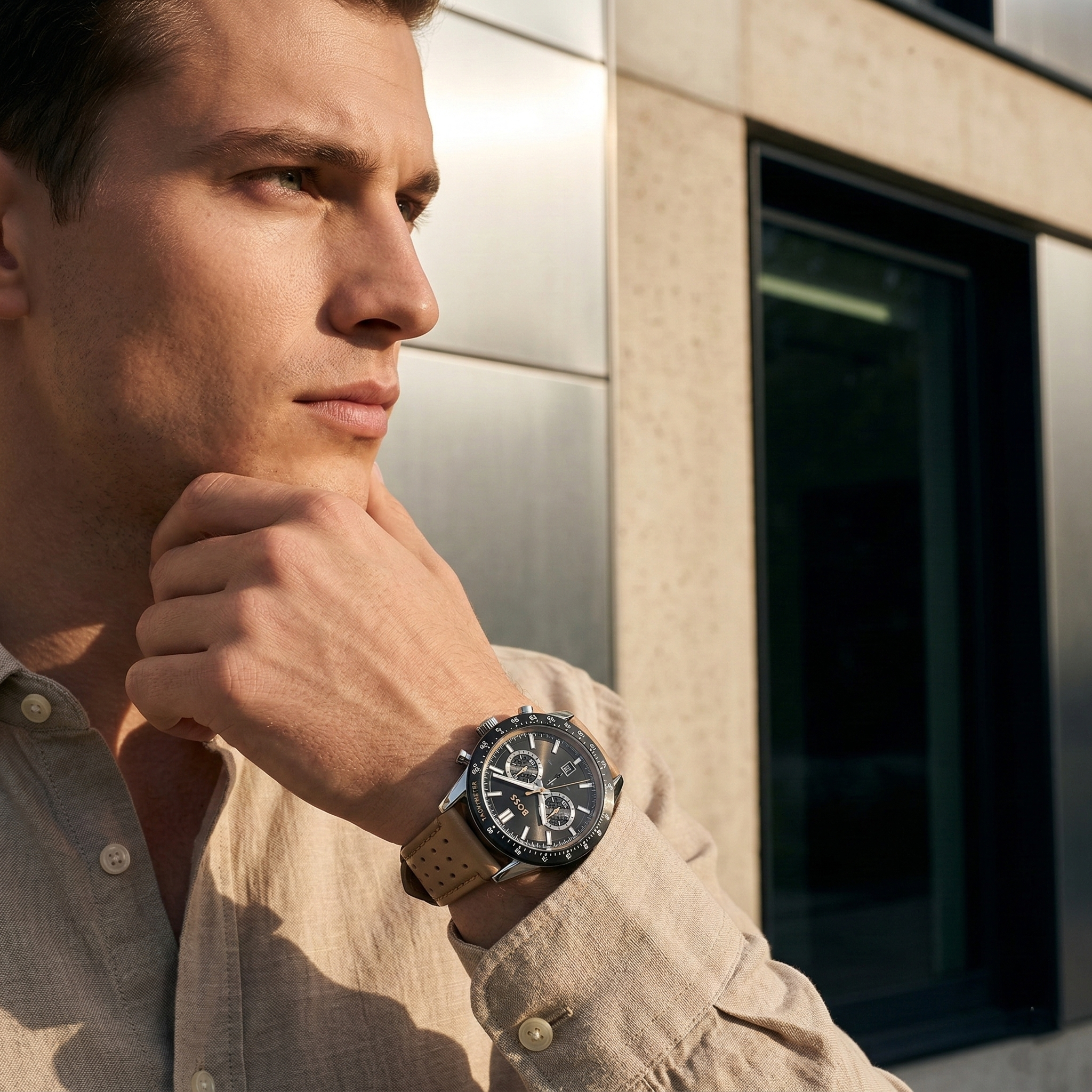 Hugo Boss Allure 1513964 44mm Men’s Chronograph Watch – Black Dial & Genuine Leather Strap