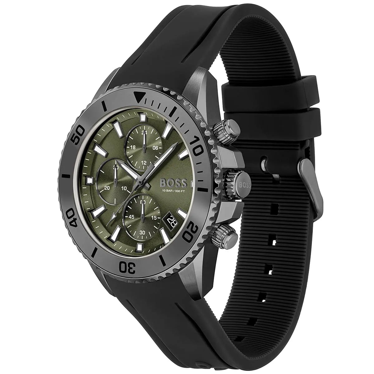 Hugo Boss Admiral 1513967 46mm Men’s Chronograph Watch – Green Dial & Black Rubber Strap
