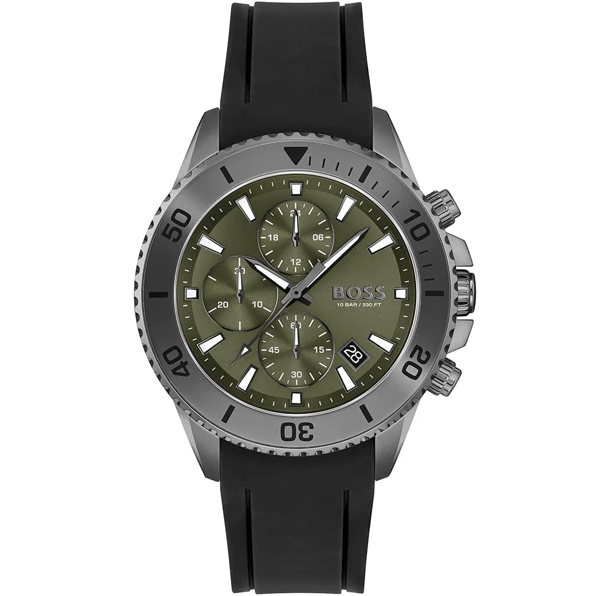 Hugo Boss Admiral 1513967 46mm Men’s Chronograph Watch – Green Dial & Black Rubber Strap