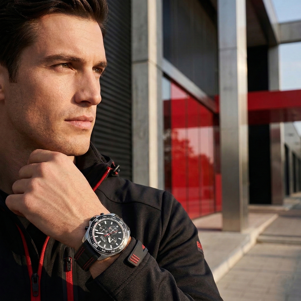Hugo Boss Runner 1513969 44mm Men’s Chronograph Watch – Black Dial & Black Rubber Strap