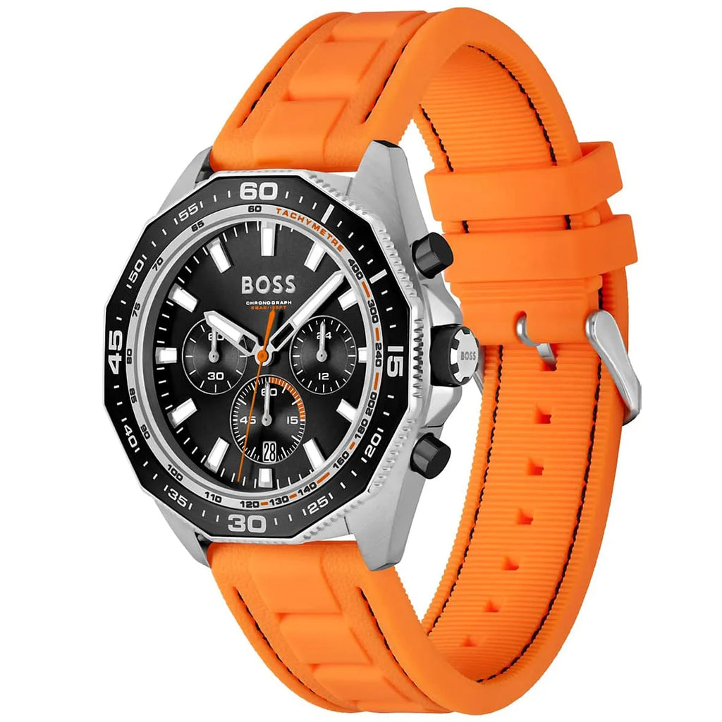 Hugo Boss Energy 1513970 44mm Men’s Chronograph Watch – Black Dial & Orange Rubber Strap