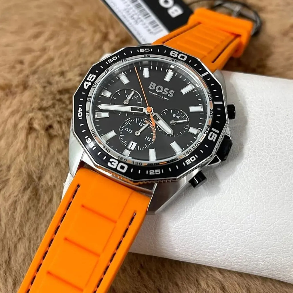 Hugo Boss Energy 1513970 44mm Men’s Chronograph Watch – Black Dial & Orange Rubber Strap