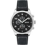 Hugo Boss View 1513987 44mm Men’s Chronograph Watch – Black Dial & Black Genuine Leather Strap