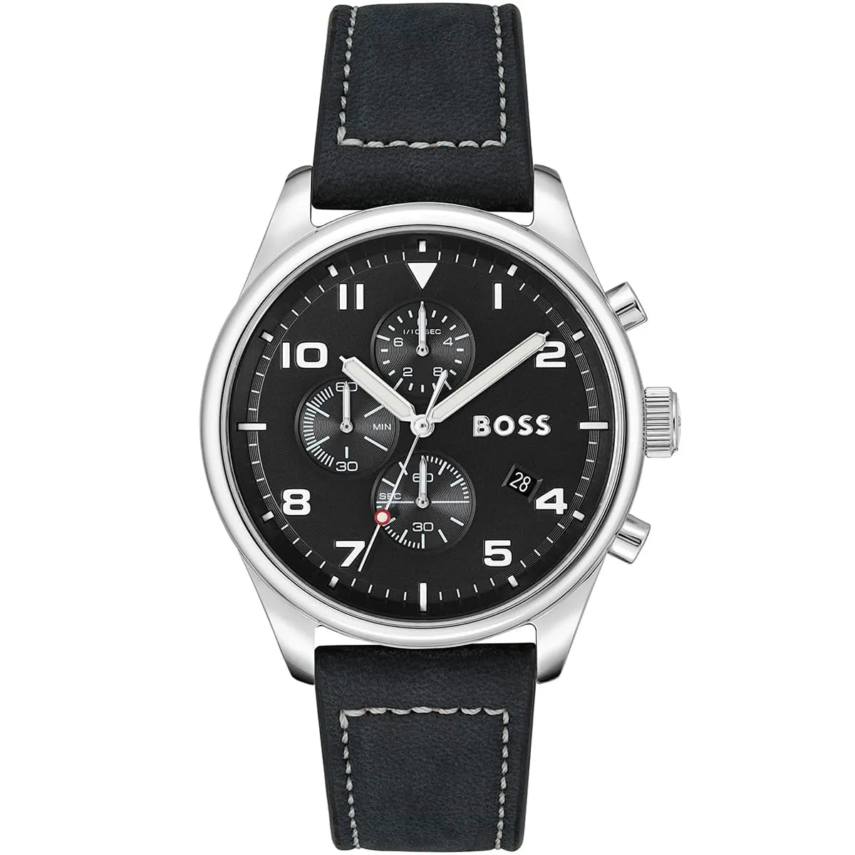 Hugo Boss View 1513987 44mm Men’s Chronograph Watch – Black Dial & Black Genuine Leather Strap