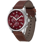 Hugo Boss View 1513988 44mm Men’s Chronograph Watch – Red Dial & Brown Leather Strap