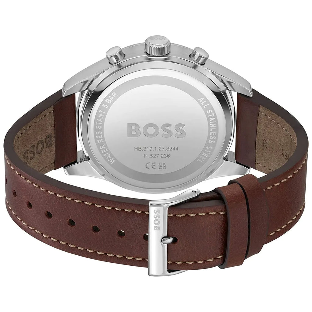Hugo Boss View 1513988 44mm Men’s Chronograph Watch – Red Dial & Brown Leather Strap