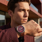 Hugo Boss View 1513988 44mm Men’s Chronograph Watch – Red Dial & Brown Leather Strap
