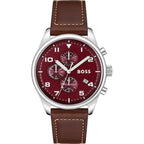 Hugo Boss View 1513988 44mm Men’s Chronograph Watch – Red Dial & Brown Leather Strap