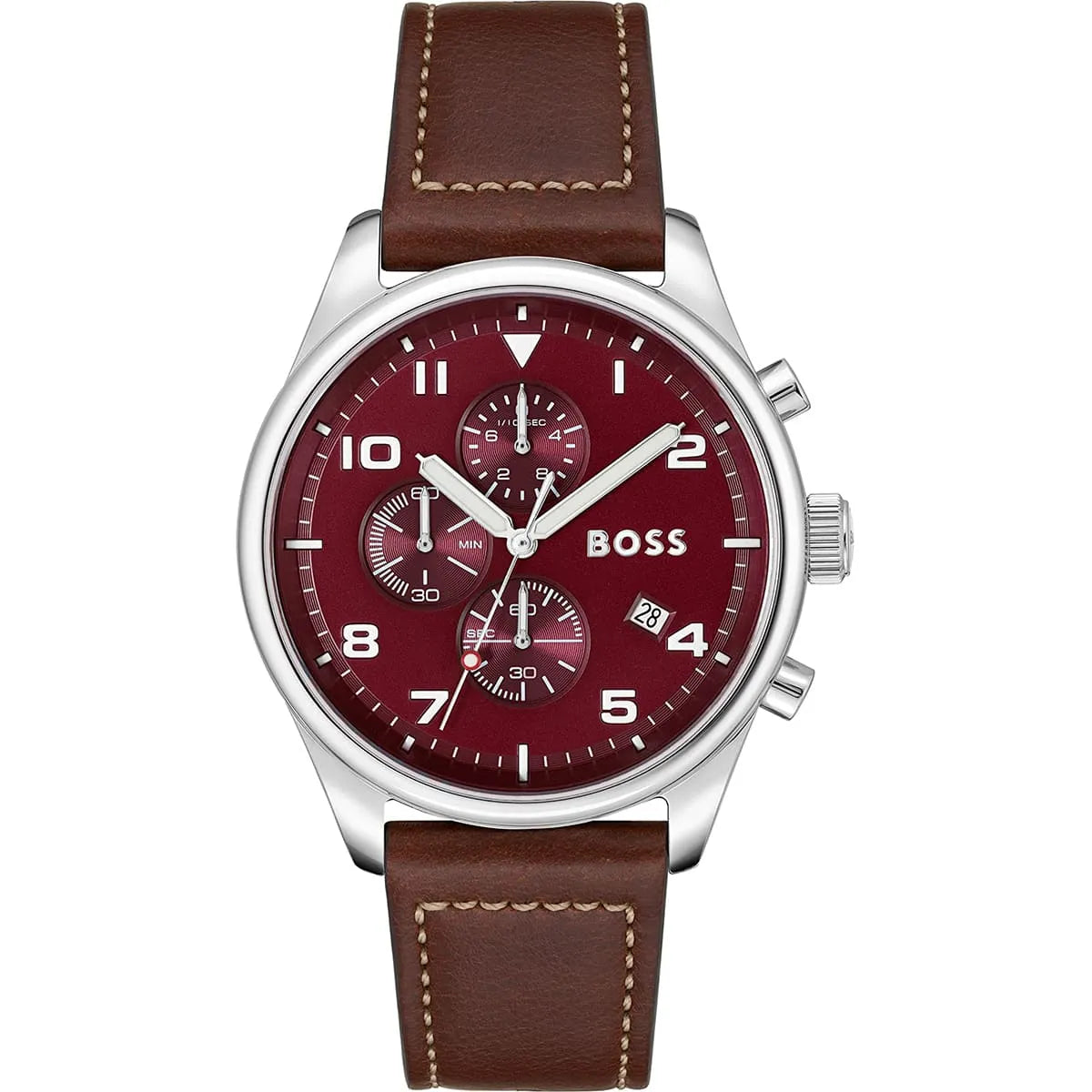 Hugo Boss View 1513988 44mm Men’s Chronograph Watch – Red Dial & Brown Leather Strap