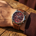 Hugo Boss View 1513988 44mm Men’s Chronograph Watch – Red Dial & Brown Leather Strap
