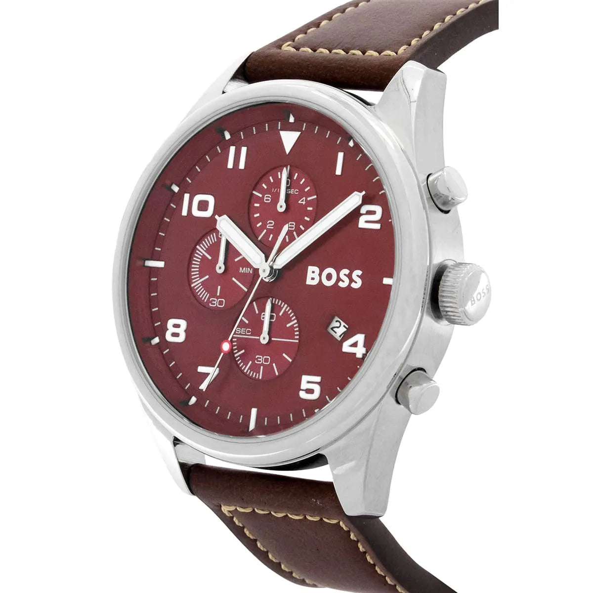 Hugo Boss View 1513988 44mm Men’s Chronograph Watch – Red Dial & Brown Leather Strap
