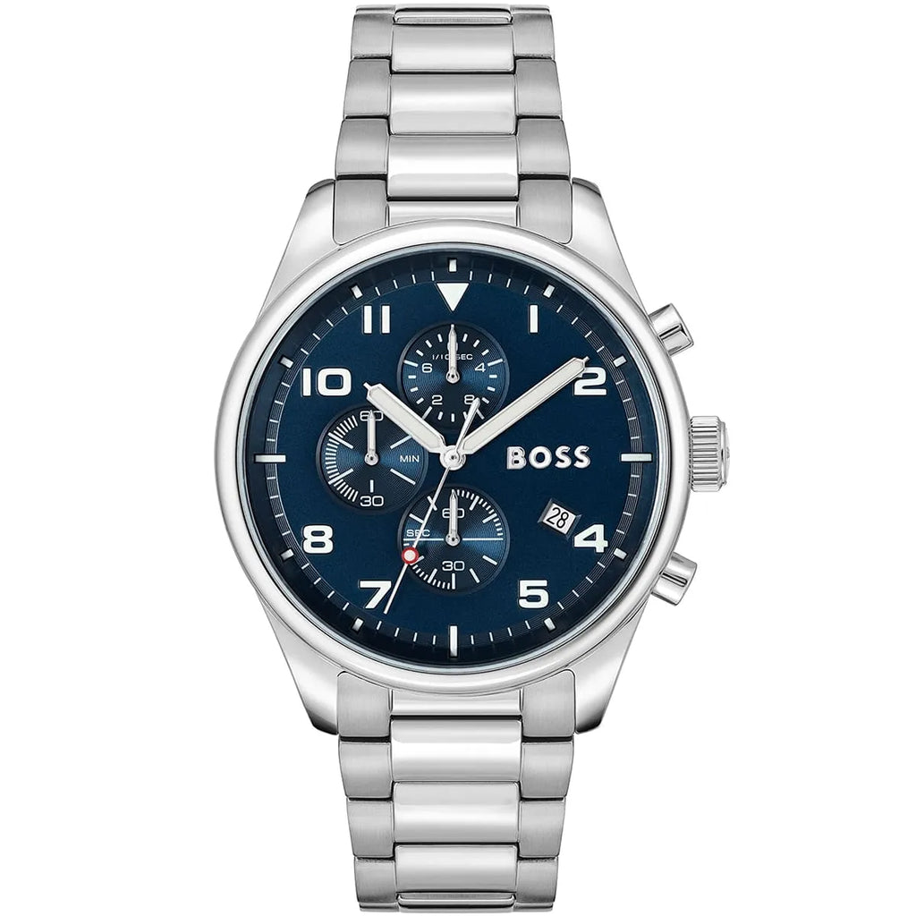 Hugo Boss View 1513989 44mm Men’s Chronograph Watch – Blue Dial & Silver-tone Stainless Steel Link Bracelet