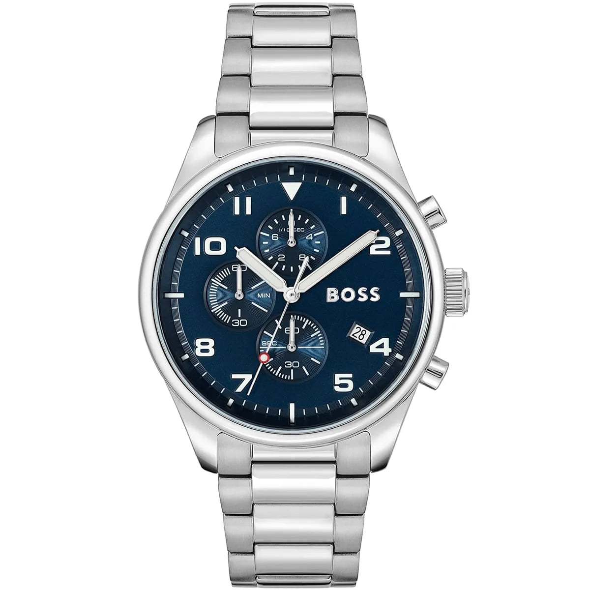 Hugo Boss View 1513989 44mm Men’s Chronograph Watch – Blue Dial & Silver-tone Stainless Steel Link Bracelet