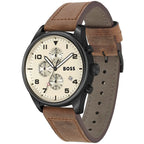 Hugo Boss View 1513990 44mm Men’s Chronograph Watch – Beige Dial & Brown Genuine Leather Strap