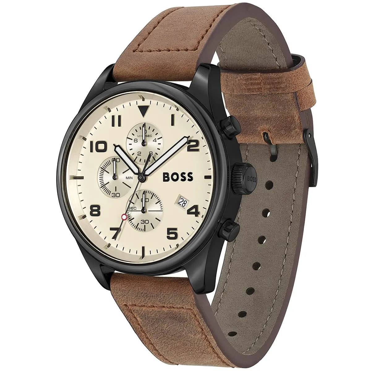 Hugo Boss View 1513990 44mm Men’s Chronograph Watch – Beige Dial & Brown Genuine Leather Strap