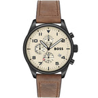Hugo Boss View 1513990 44mm Men’s Chronograph Watch – Beige Dial & Brown Genuine Leather Strap