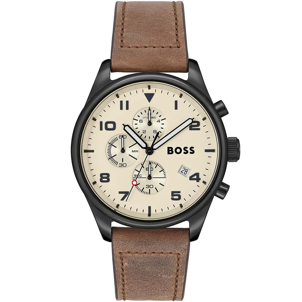Hugo Boss View 1513990 44mm Men’s Chronograph Watch – Beige Dial & Brown Genuine Leather Strap