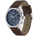 Hugo Boss Trace 1514002 44mm Men’s Chronograph Watch – Blue Dial & Brown Genuine Leather Strap