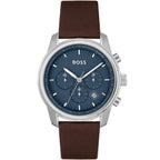 Hugo Boss Trace 1514002 44mm Men’s Chronograph Watch – Blue Dial & Brown Genuine Leather Strap