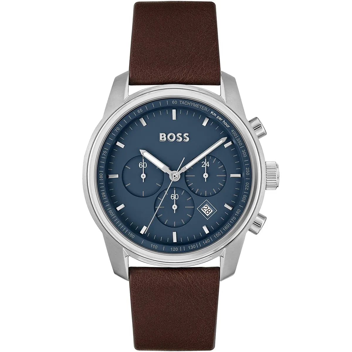 Hugo Boss Trace 1514002 44mm Men’s Chronograph Watch – Blue Dial & Brown Genuine Leather Strap