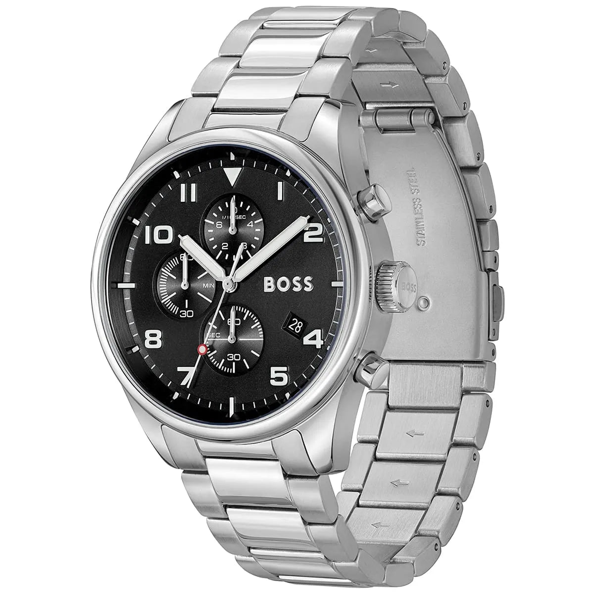 Hugo Boss View 1514008 44mm Men’s Chronograph Watch – Black Dial & Silver-tone Stainless Steel Link Bracelet