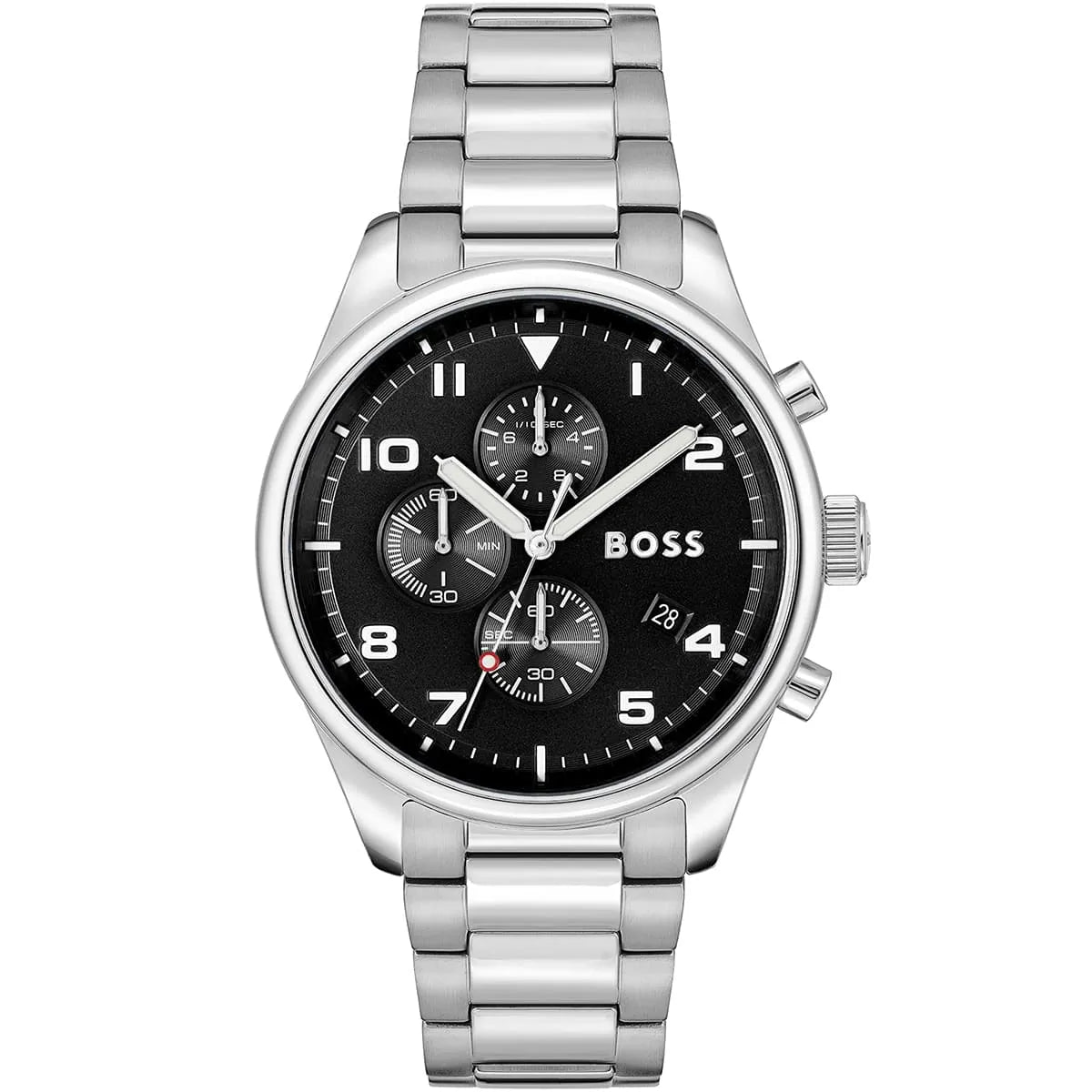 Hugo Boss View 1514008 44mm Men’s Chronograph Watch – Black Dial & Silver-tone Stainless Steel Link Bracelet