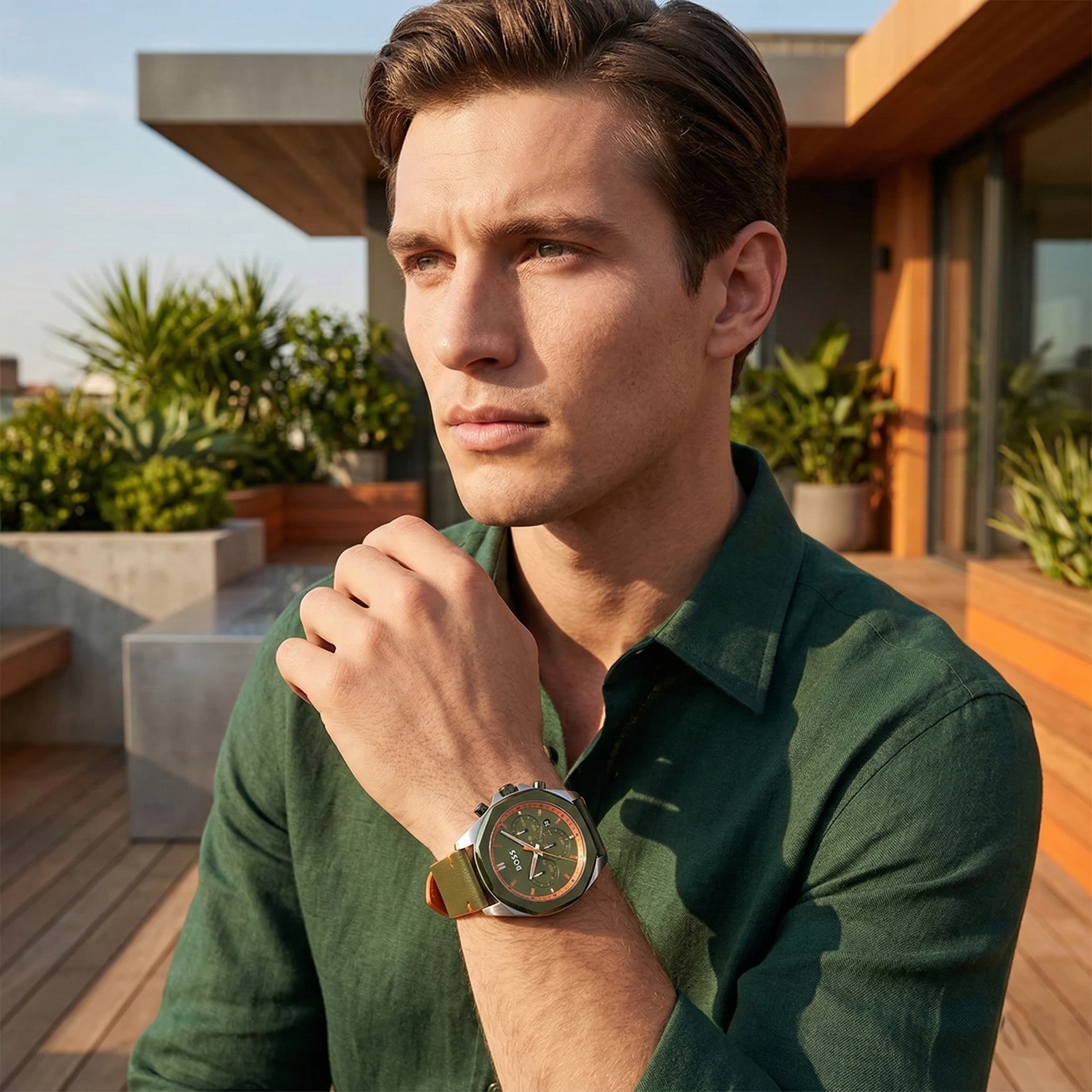 Hugo Boss Cloud 1514018 44mm Men’s Chronograph Watch – Green Dial & Green Genuine Leather Strap