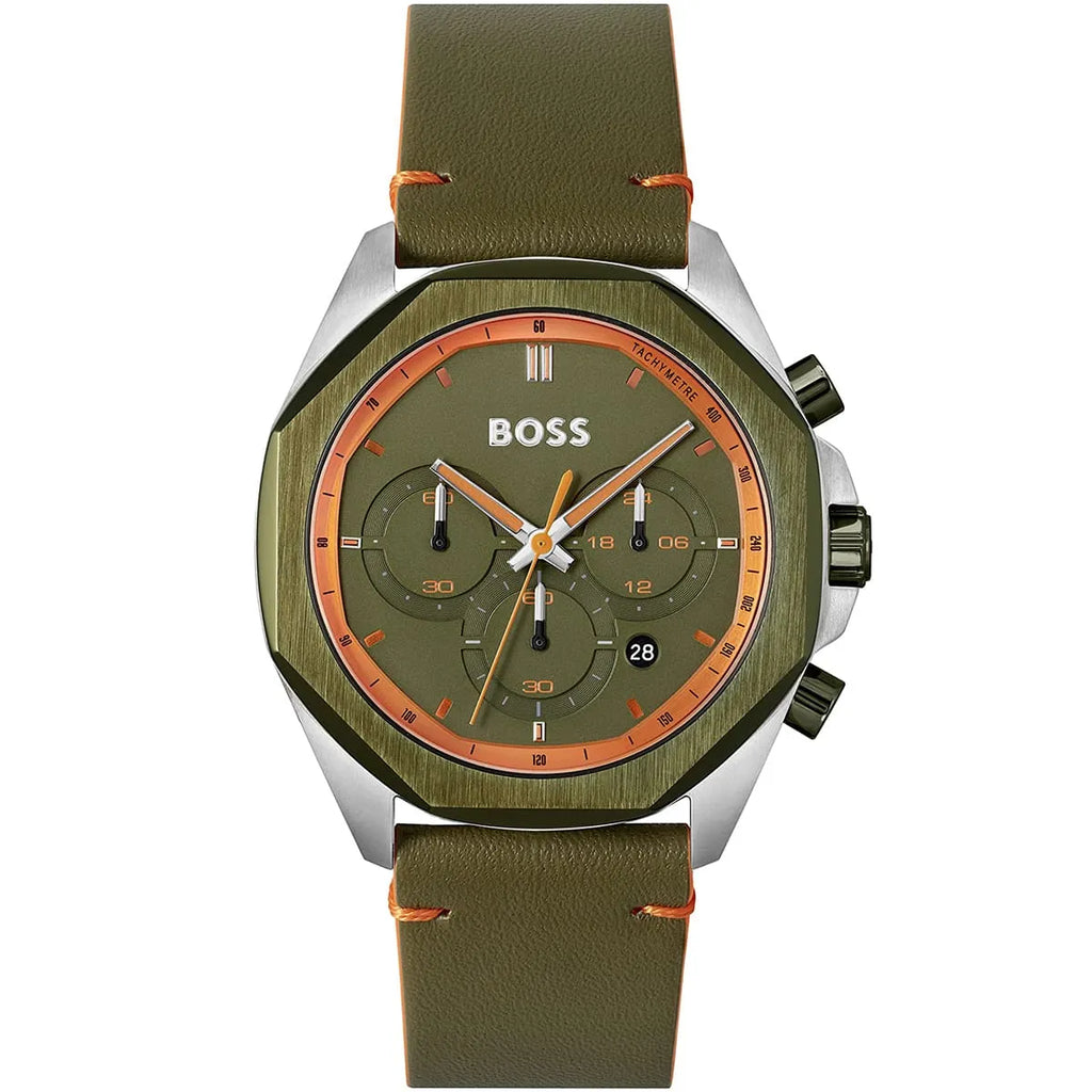 Hugo Boss Cloud 1514018 44mm Men’s Chronograph Watch – Green Dial & Green Genuine Leather Strap