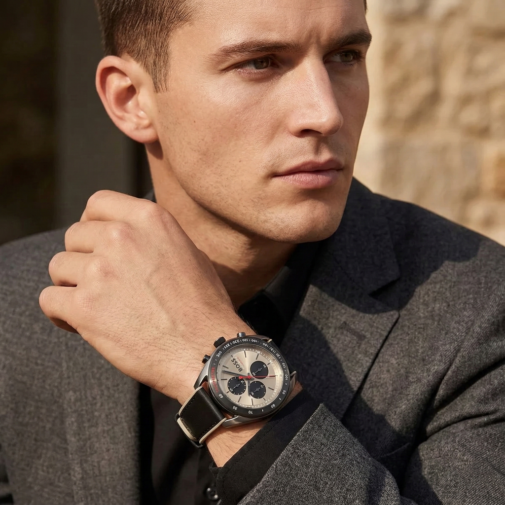 Hugo Boss Centre Court 1514024 44mm Men’s Chronograph Watch – Champagne Dial & Black Rubber Strap