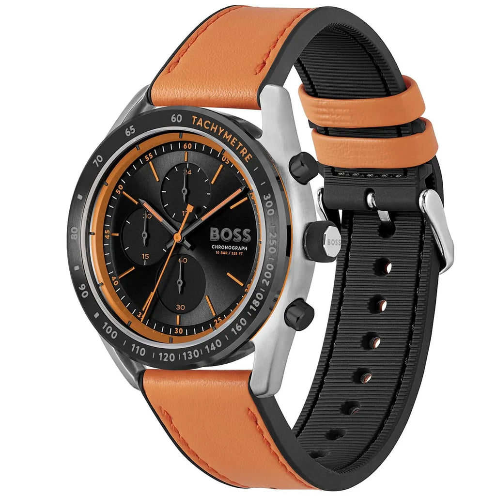 Hugo Boss Centre Court 1514025 44mm Men’s Chronograph Watch – Black Dial & Orange Rubber Strap