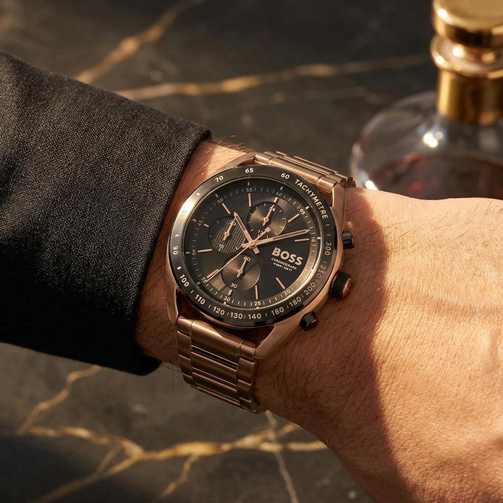 Hugo Boss Centre Court 1514027 44mm Men’s Chronograph Watch – Black Dial & Gold-tone Stainless Steel Link Bracelet