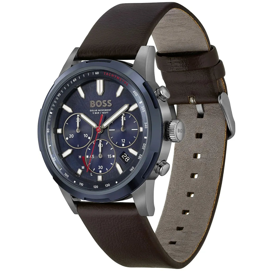 Hugo Boss Solgrade 1514030 44mm Men’s Solar Watch – Blue Dial & Brown Genuine Leather Strap