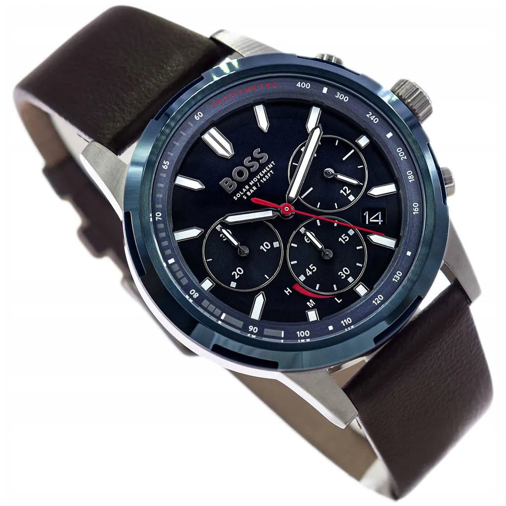 Hugo Boss Solgrade 1514030 44mm Men’s Solar Watch – Blue Dial & Brown Genuine Leather Strap