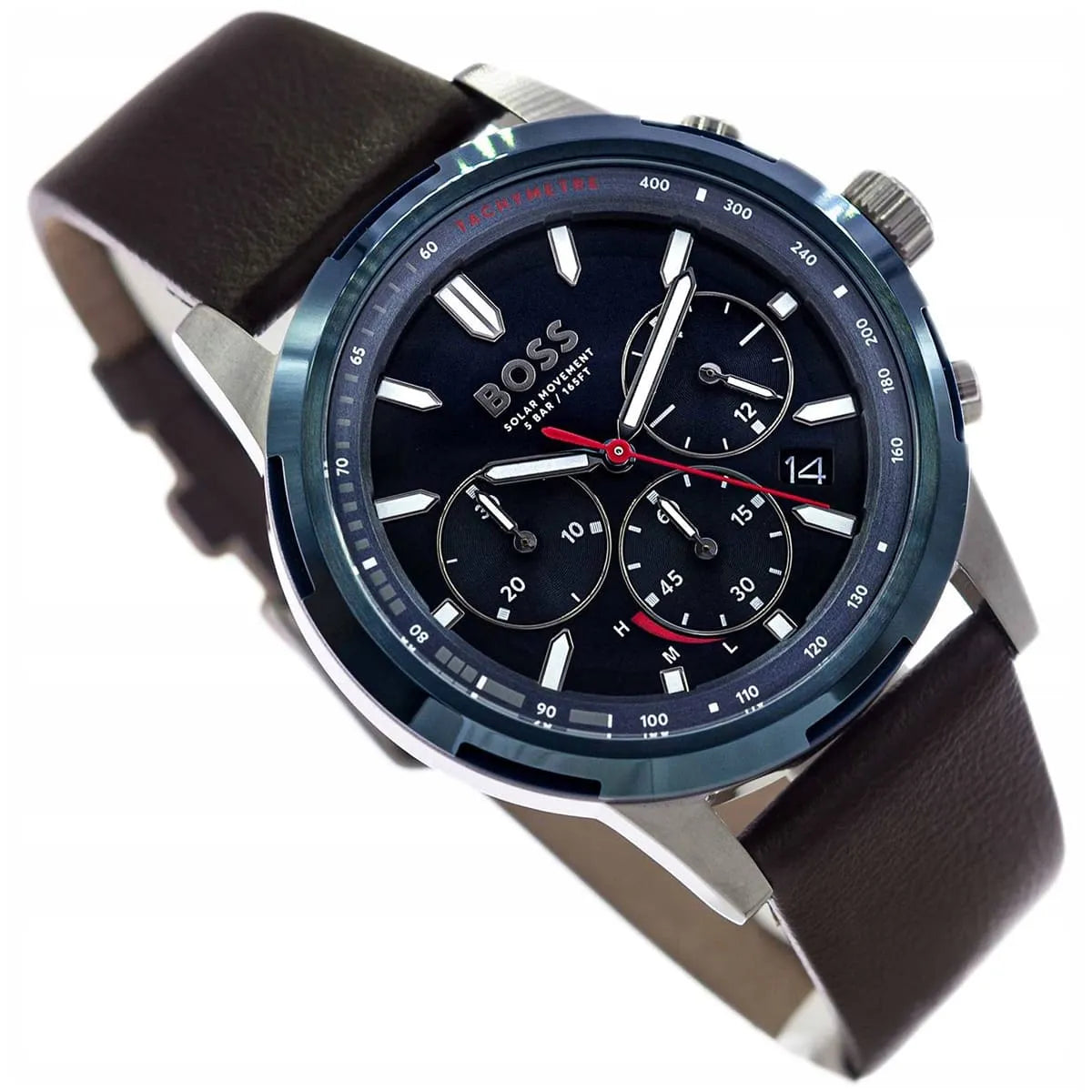Hugo Boss Solgrade 1514030 44mm Men’s Solar Watch – Blue Dial & Brown Genuine Leather Strap