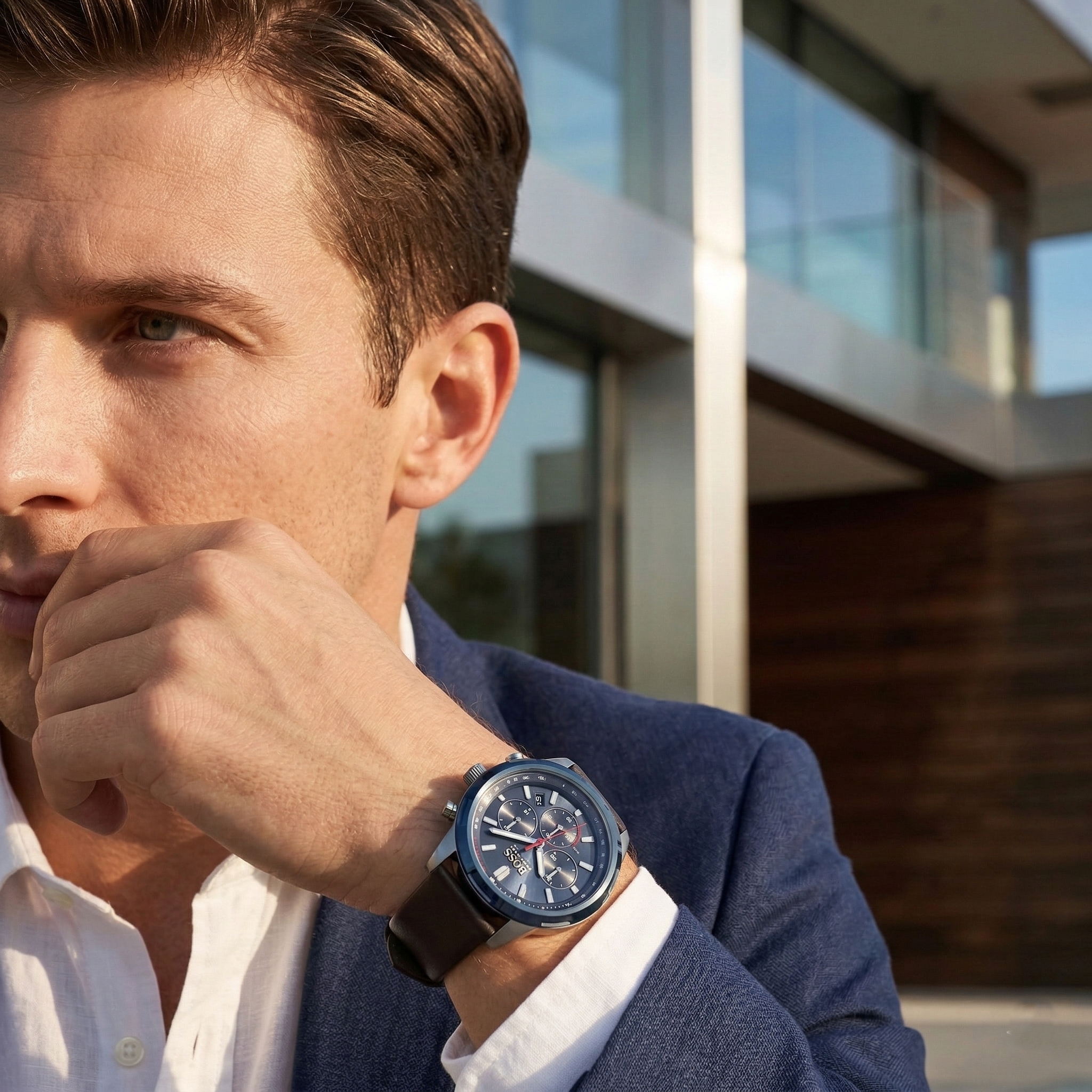 Hugo Boss Solgrade 1514030 44mm Men’s Solar Watch – Blue Dial & Brown Genuine Leather Strap