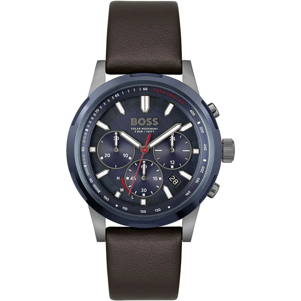 Hugo Boss Solgrade 1514030 44mm Men’s Solar Watch – Blue Dial & Brown Genuine Leather Strap