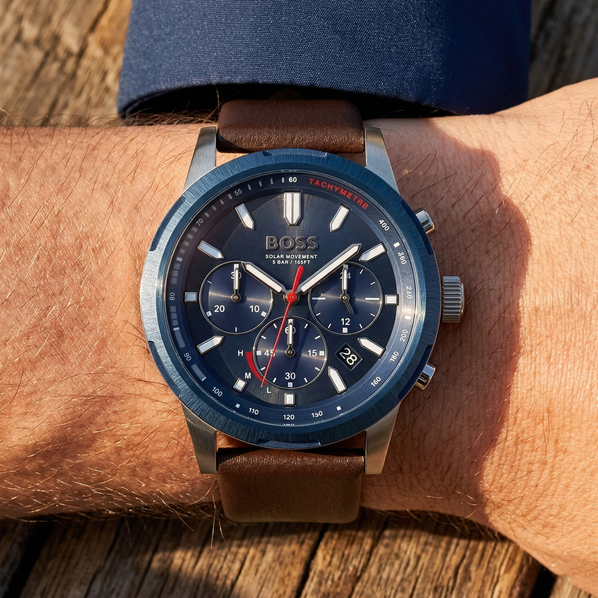 Hugo Boss Solgrade 1514030 44mm Men’s Solar Watch – Blue Dial & Brown Genuine Leather Strap