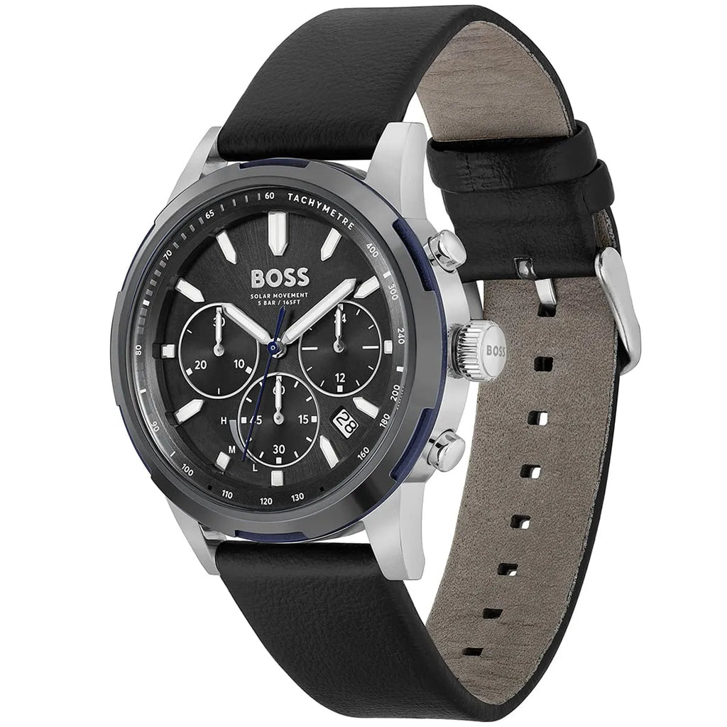 Hugo Boss Solgrade 1514031 44mm Men’s Solar Watch – Black Dial & Black Genuine Leather Strap