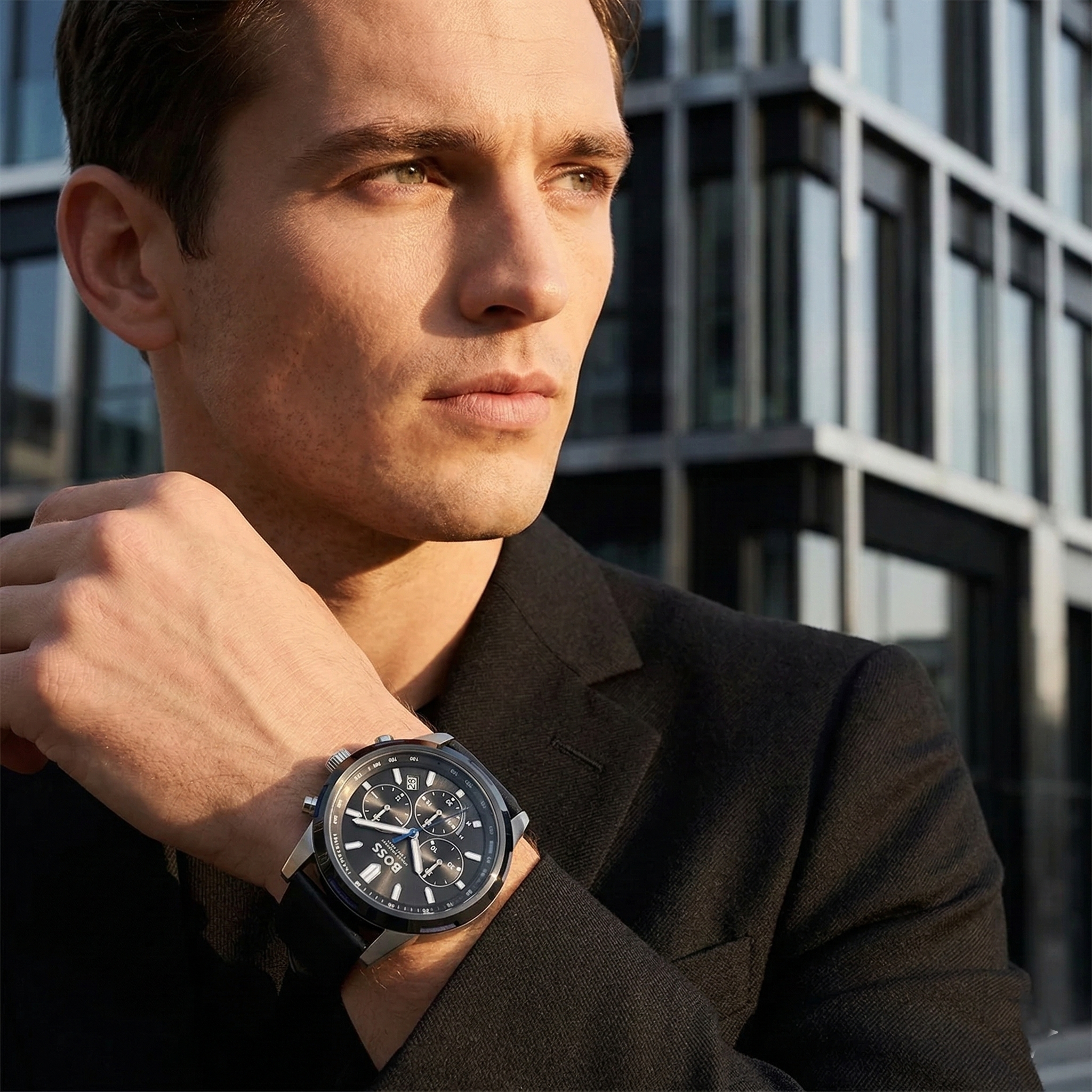 Hugo Boss Solgrade 1514031 44mm Men’s Solar Watch – Black Dial & Black Genuine Leather Strap