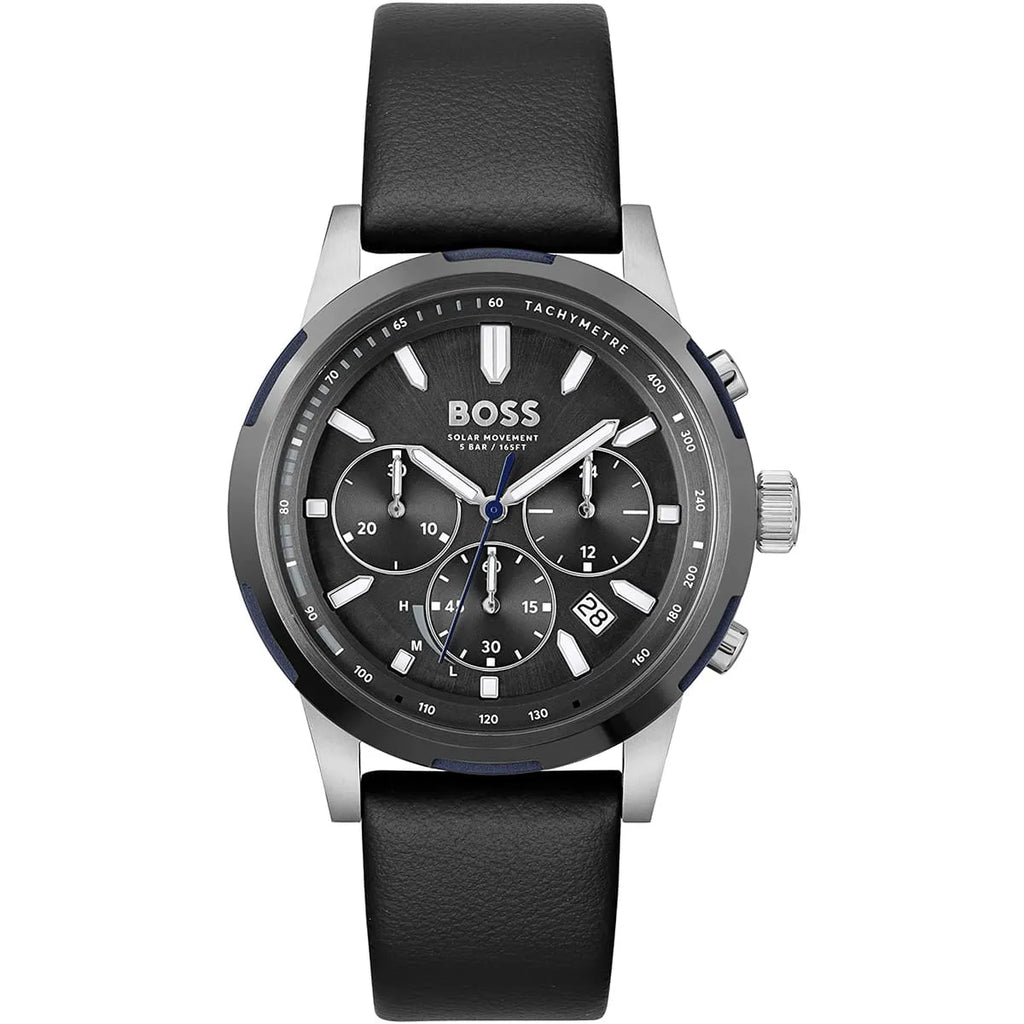 Hugo Boss Solgrade 1514031 44mm Men’s Solar Watch – Black Dial & Black Genuine Leather Strap