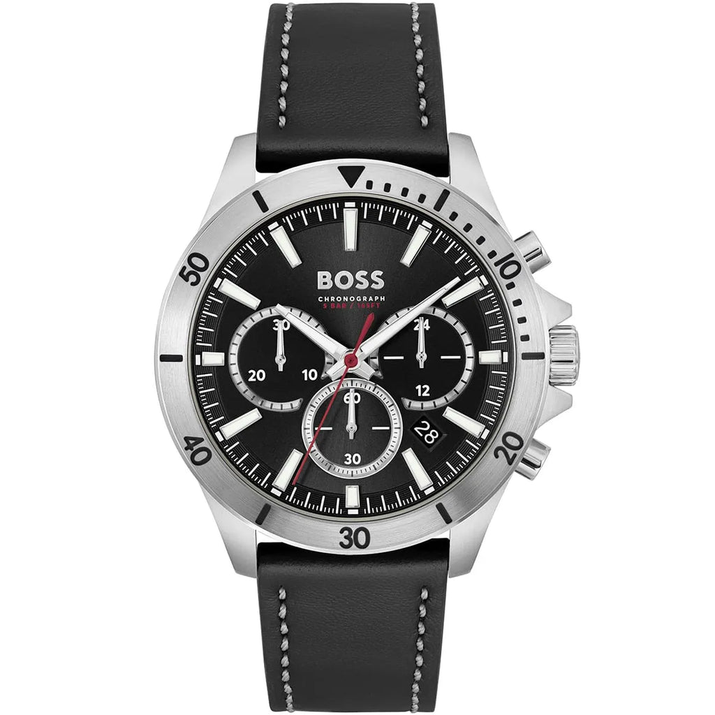 Hugo Boss Troper 1514055 44mm Men’s Chronograph Watch – Black Dial & Black Genuine Leather Strap